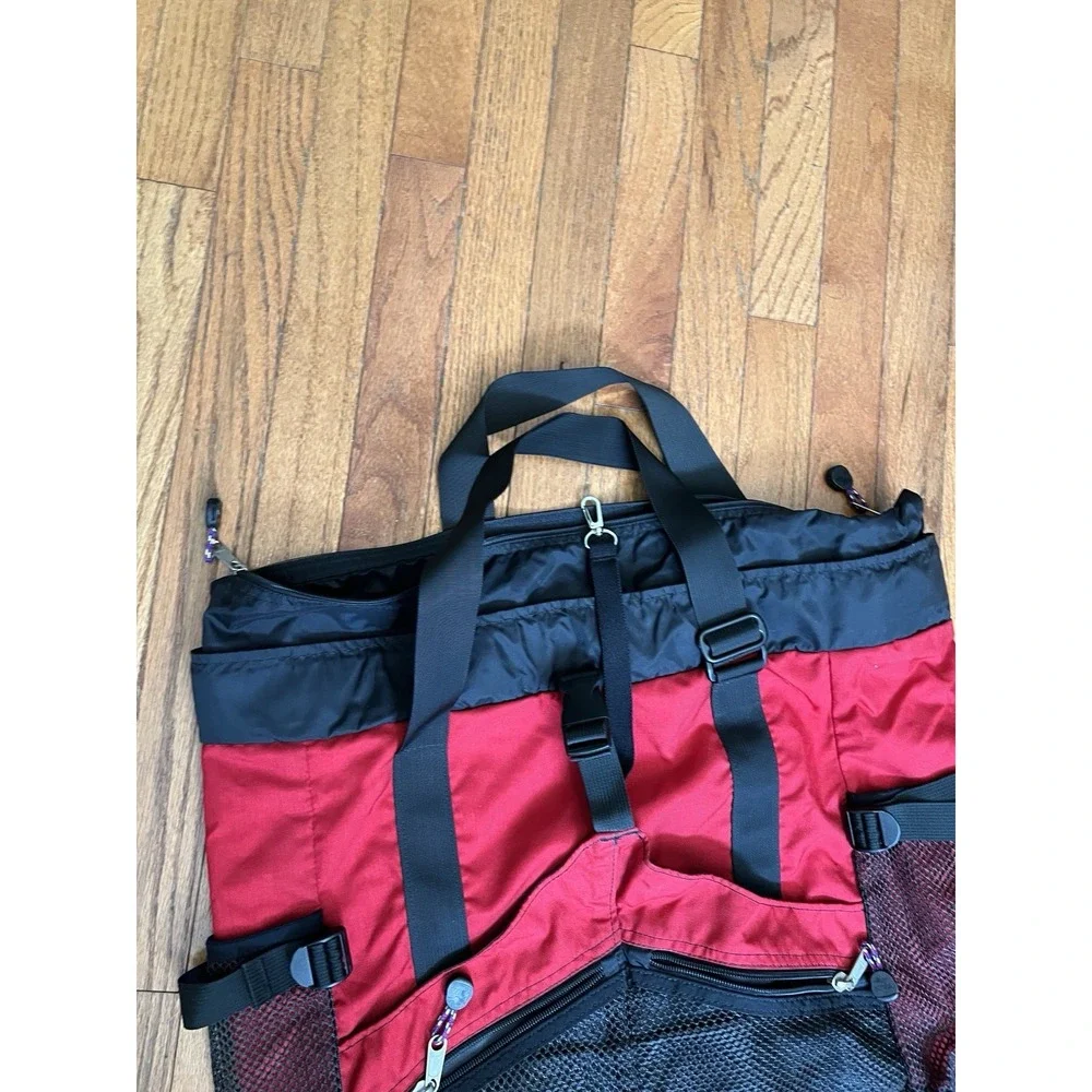Kiva 2 Way Roll Top Backpack Red Black Nylon Travel Daypack Mesh Pockets Gear